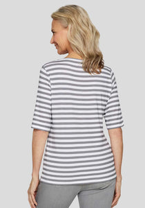 114352 - Grey & White Striped T-shirt - Rabe