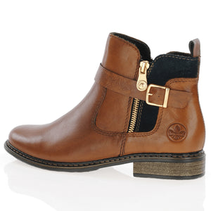 Z4959- Zip Detail Leather Ankle Boots- Brown- Rieker