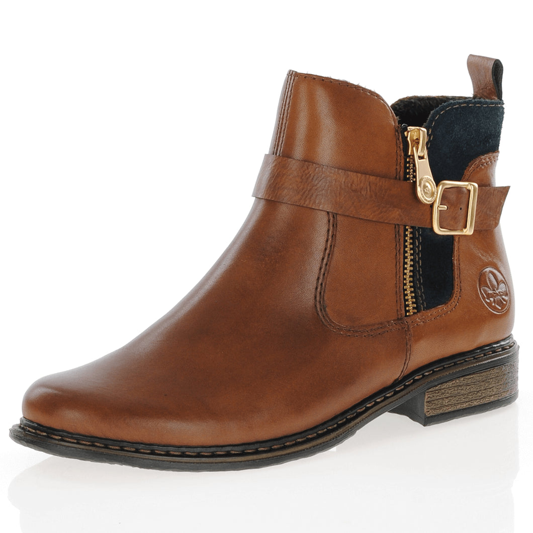 Z4959- Zip Detail Leather Ankle Boots- Brown- Rieker