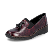 Load image into Gallery viewer, 53751- Patent Low Wedge Loafer- Wine/Black- Rieker