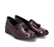 Load image into Gallery viewer, 53751- Patent Low Wedge Loafer- Wine/Black- Rieker