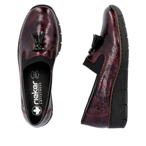 53751- Patent Low Wedge Loafer- Wine/Black- Rieker