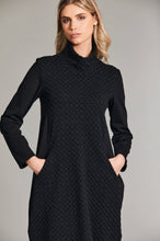 Load image into Gallery viewer, W24200- High Neck Raised Jacquard Panel Dress- Black- Peruzzi