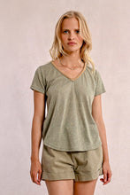 Load image into Gallery viewer, 427 - Short Sleeve Top with Neckline Detail - Light Khaki - Molly Bracken