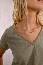 Load image into Gallery viewer, 427 - Short Sleeve Top with Neckline Detail - Light Khaki - Molly Bracken