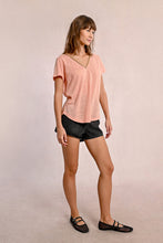 Load image into Gallery viewer, 427 - Short Sleeve Top with Neckline Detail - Peach - Molly Bracken