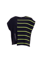 Load image into Gallery viewer, W24152- Sleeveless Stripe Contrast Knit- Navy/Lime- Peruzzi