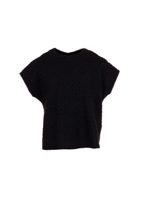 W24198- Raised Jacquard Short Sleeve Top- Black- Peruzzi