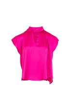 Load image into Gallery viewer, W24204- Tie Neck Satin Top- Fuchsia - Peruzzi