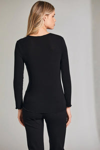 W24210- Merino Round Neck Top- Black- Peruzzi