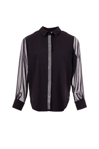 W24602- Long Sleeve Diamonte Shirt- Black- Peruzzi