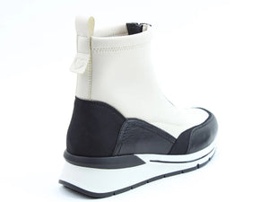 Della Zip Front Wedge Ankle Boot- Ecru/Black- Heavenly Feet