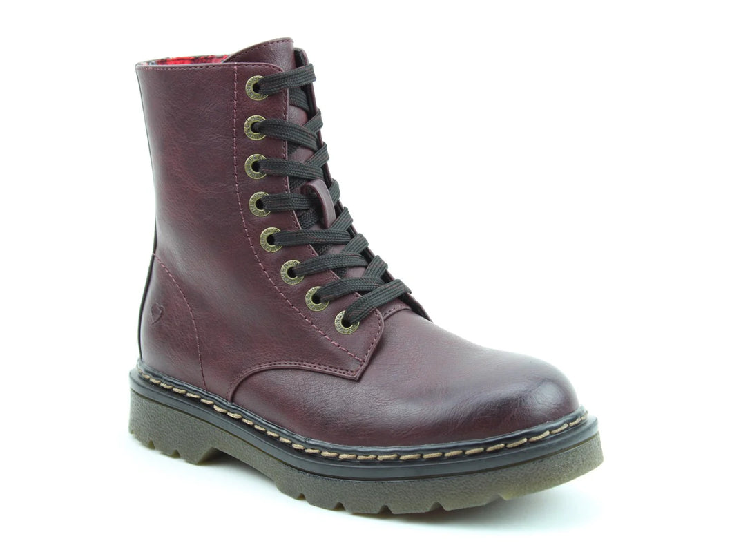 Justina Laced/Zip Ankle Boot- Burgundy- Heavenly Feet