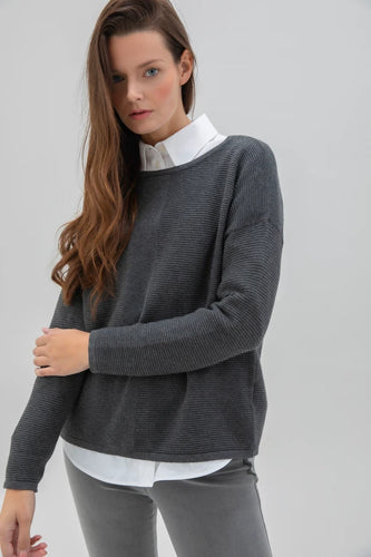 7553 - Boat-Neck Ribbed Jumper - Marble