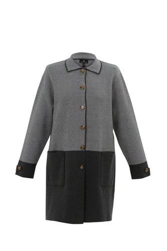 7630 - Two-Toned Button-up Cardigan - Charcoal Grey - Marble