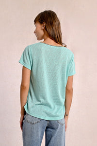 427 - Short Sleeve Top with Neckline Detail - Turquoise - Molly Bracken