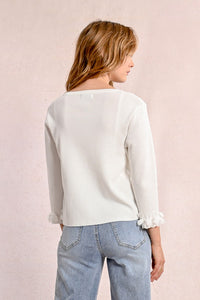 1053 - Cardigan with Petal Detail - White - Molly Bracken