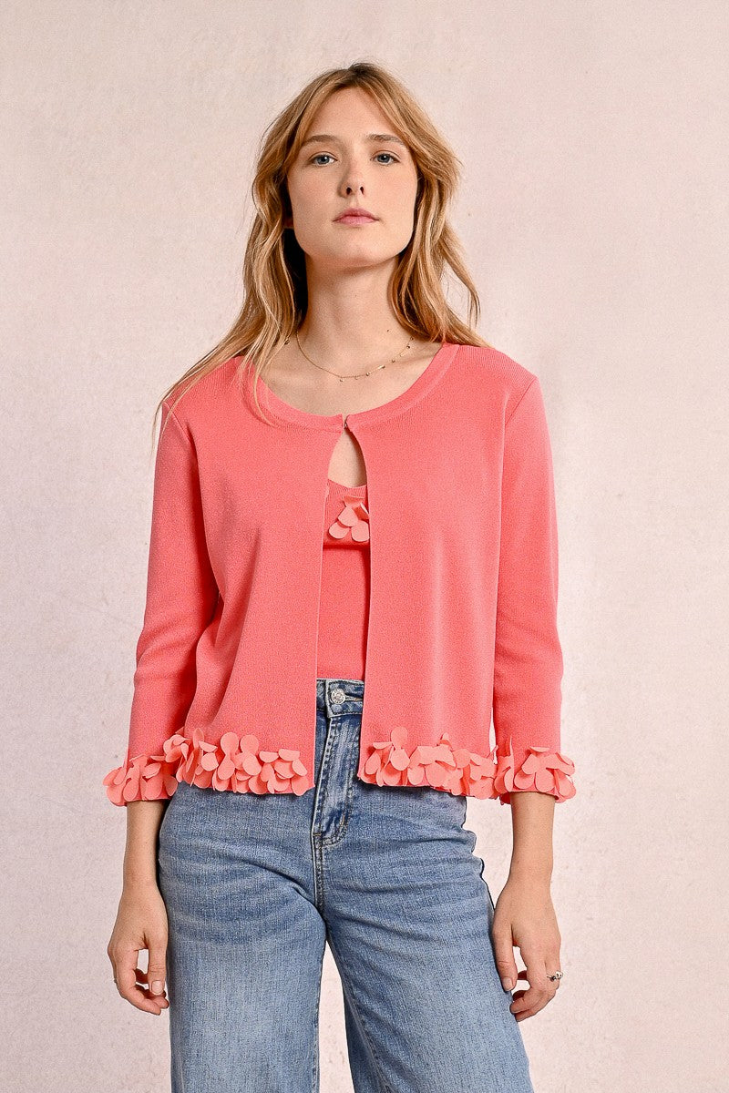 1053 - Cardigan with Petal Detail - Coral - Molly Bracken