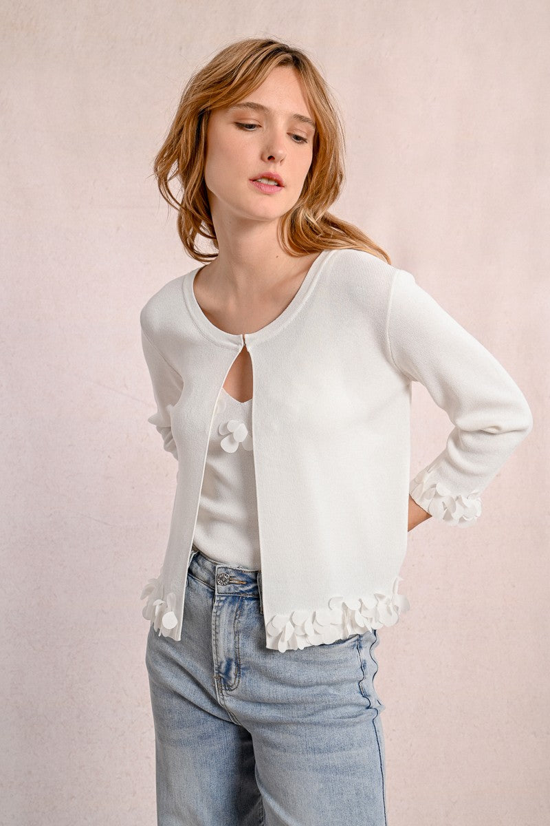 1053 - Cardigan with Petal Detail - White - Molly Bracken