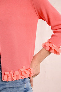 1053 - Cardigan with Petal Detail - Coral - Molly Bracken