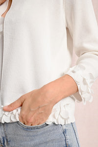 1053 - Cardigan with Petal Detail - White - Molly Bracken