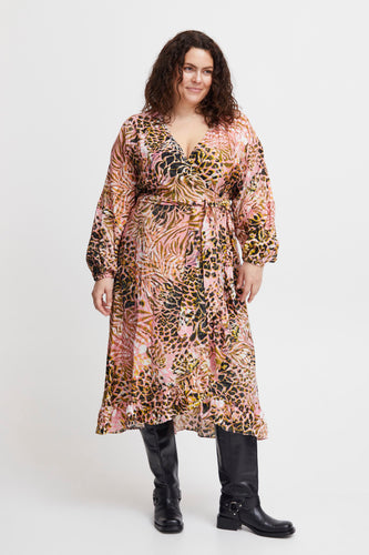 2600- Printed Faux Wrap Dress- Fransa Plus