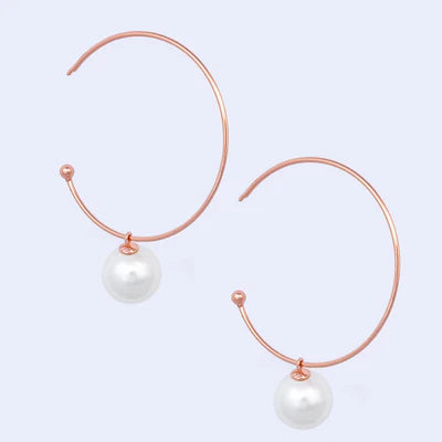 Rose Gold Pearl Hoop Earrings- Knight & Day