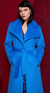 23108- Ocean Blue Belted Coat - Kate Cooper