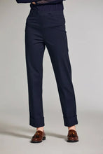 Load image into Gallery viewer, W24121- Classic Straight Leg Turn Up Trousers- Navy- Peruzzi