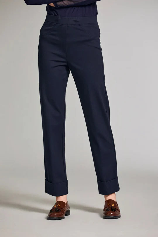 W24121- Classic Straight Leg Turn Up Trousers- Navy- Peruzzi