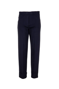 W24121- Classic Straight Leg Turn Up Trousers- Navy- Peruzzi