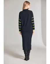 Load image into Gallery viewer, W24150- Solid Contrast Stripe Knit- Navy/Lime- Peruzzi