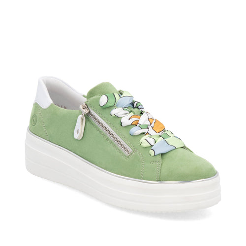 D1C06-52 - Suede Trainer with Colourful Lace - Green - Remonte