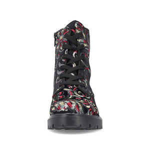 Z2841- Chunky Floral Design Biker Boots- Black- Rieker