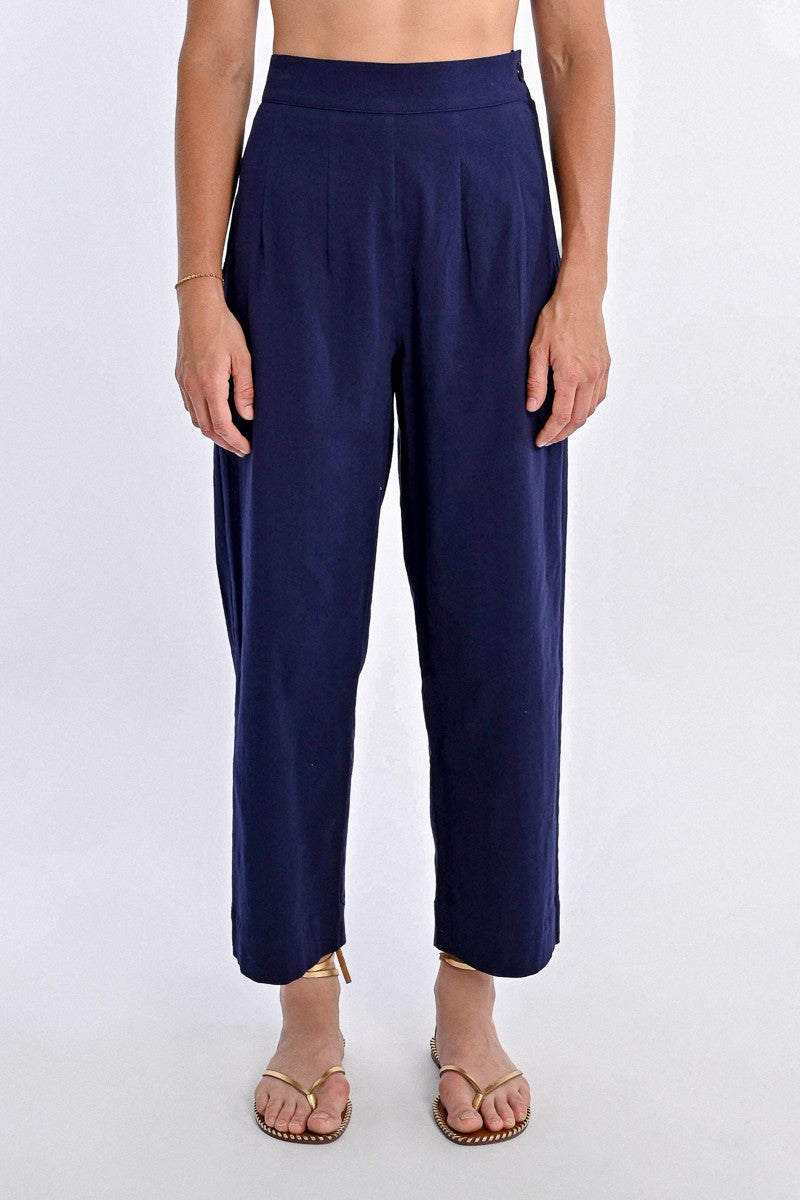 163 - High-Waist Straight-Leg Trousers - Navy - Molly Bracken