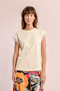 1783 - T-Shirt with Open-Work Sleeves - Cream - Molly Bracken