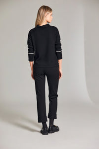 W24166- Herringbone Trim Knit- Ecru/Black- Peruzzi