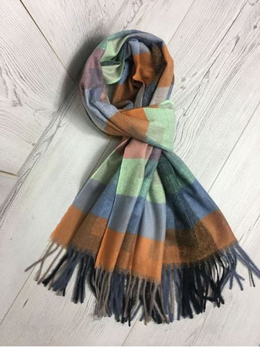 1905-101 Soft Touch Check Scarf- Caramel & Blue