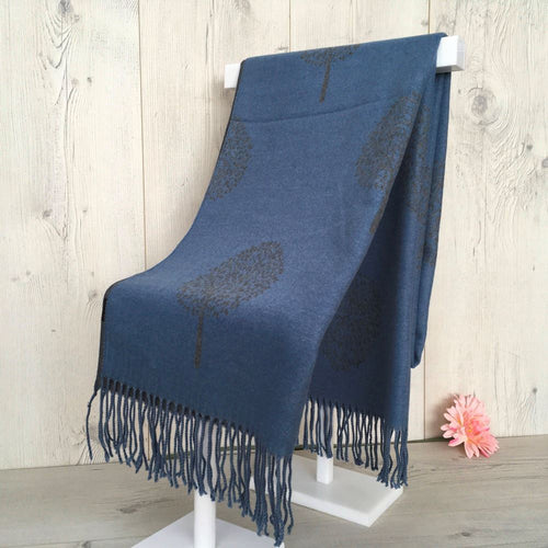 1908-004-Tassles Scarf-Blue & Dark Grey