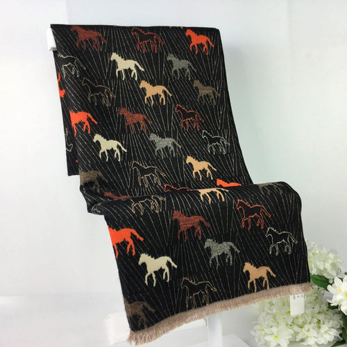 224-215-Horse Print Winter Scarf- Black