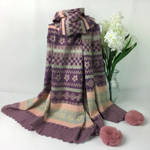 280-Scarf with PomPom-Purple/Pink