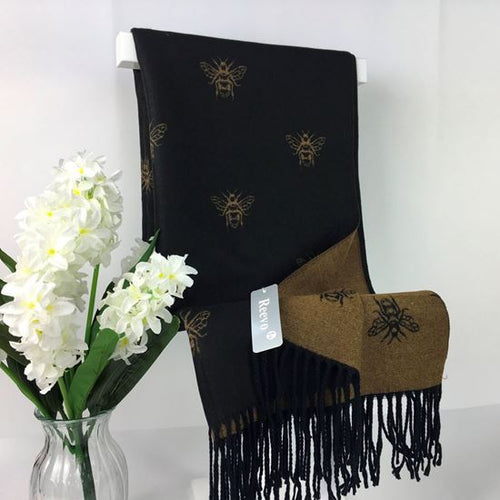 2105-001- Bee Scarf- Black & Camel