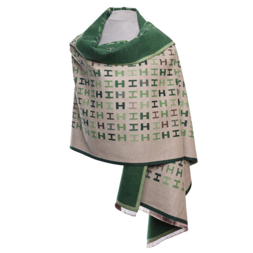 1030008- Reversible Mini H Wrap Scarf- Green- Zelly