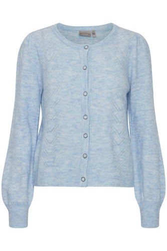 1702- Knitted Button Up Cardigan- Powder Blue- Fransa