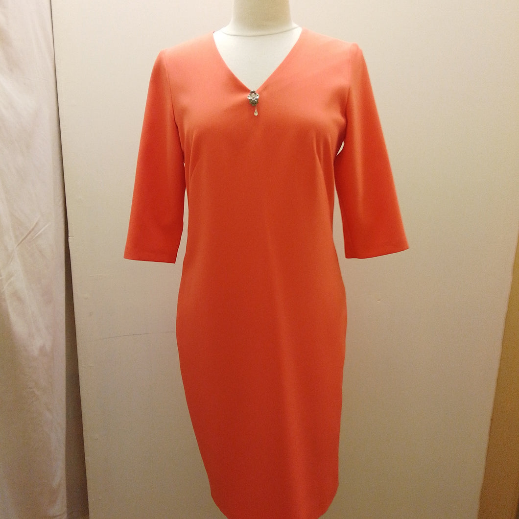 V3602 Via Veneto Dress with Jewel Detail- Coral