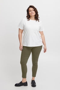 2076- Fransa Plus Elastic Waist Trousers- Dusky Olive- Fransa