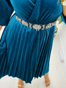 Teal Blue Velvet Dress - Kyla