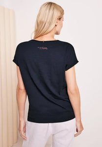 Cecil Fifty V-neck Seven 319618- – Boutique blue deep printed T-shirt-