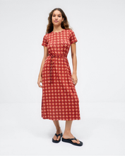 Load image into Gallery viewer, 715- Knotted Crossover Belt Midi Dress- Red Mix- Surkana