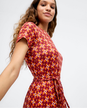 Load image into Gallery viewer, 715- Knotted Crossover Belt Midi Dress- Red Mix- Surkana